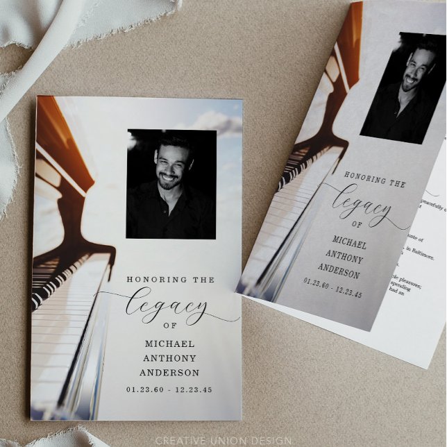 Plantilla de programa de funeral de músico Piano (Subido por el creador)