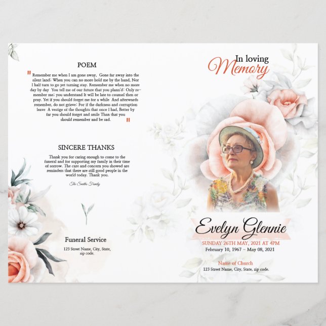 Plantilla de programa de funeral floral (Anverso)