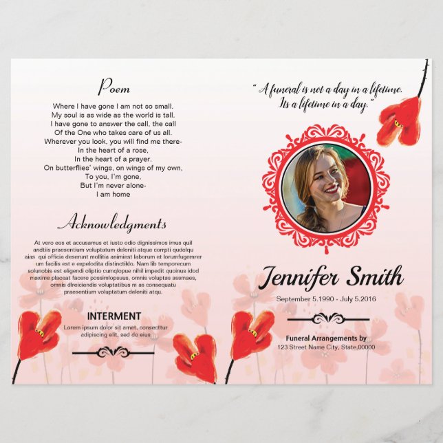 Plantilla de programa de funerales florales (Anverso)