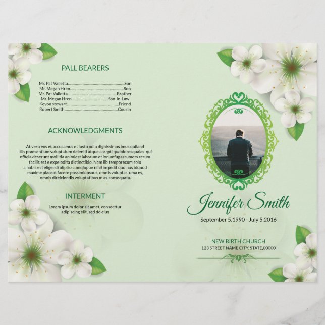 Plantilla de programa de funerales florales (Anverso)