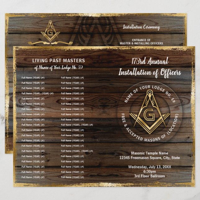 Plantilla de programa masónico de madera bíblica y (Anverso / Reverso)