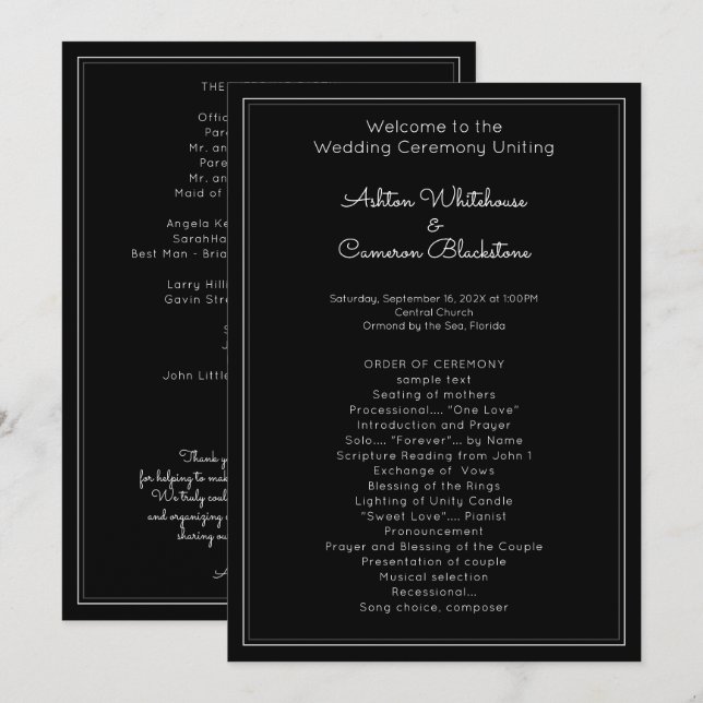 Plantilla de programa simple de casamiento negro s (Anverso / Reverso)