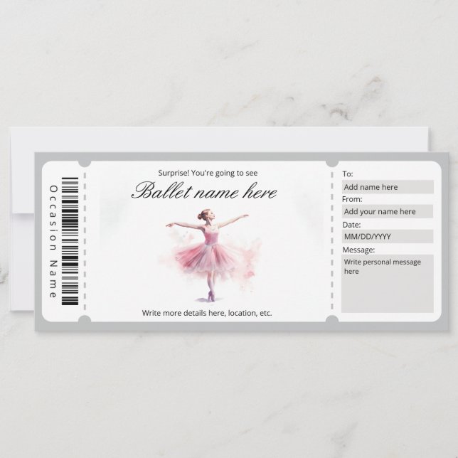 Plantilla de regalo de boleto de ballet sorpresivo (Anverso)