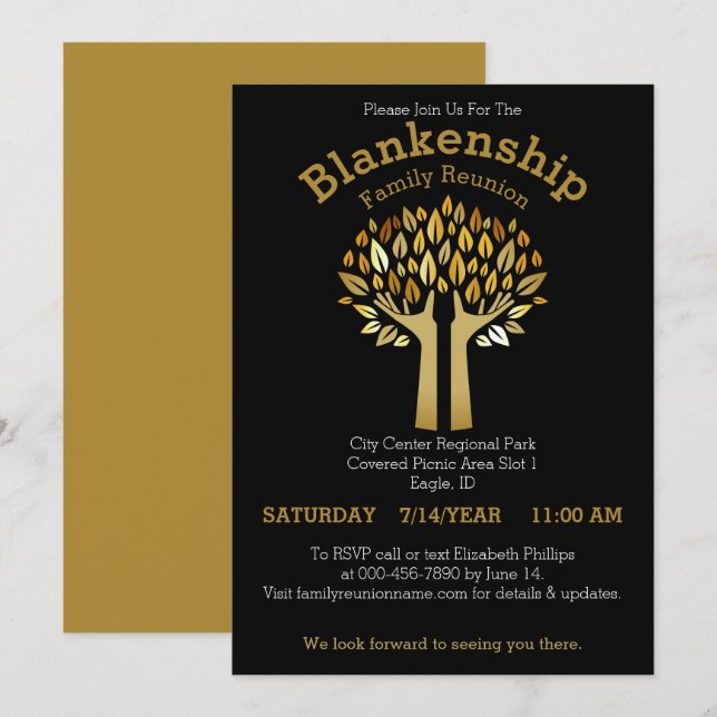 Plantilla de Reunión de Familia de hojas de árbol  (Anverso / Reverso)