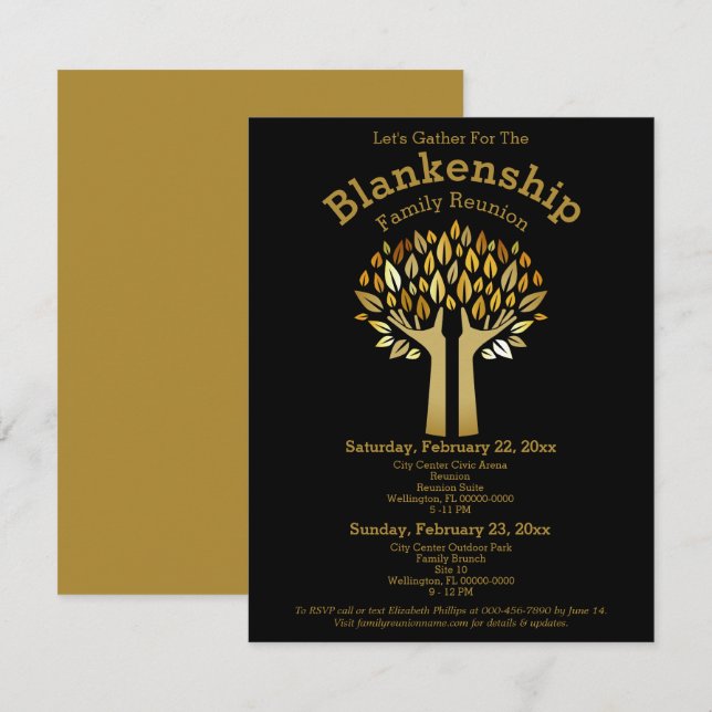 Plantilla de Reunión de Familia de hojas de árbol  (Anverso / Reverso)