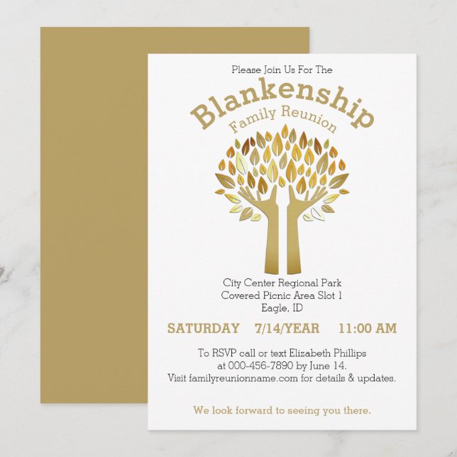 Plantilla de Reunión de Familia de hojas de árbol  (Anverso / Reverso)