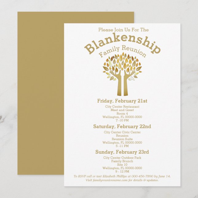 Plantilla de Reunión de Familia de hojas de árbol  (Anverso / Reverso)