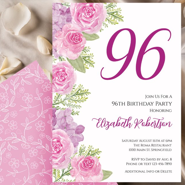 Plantilla de rosas rosadas para cumpleaños 96 (Subido por el creador)