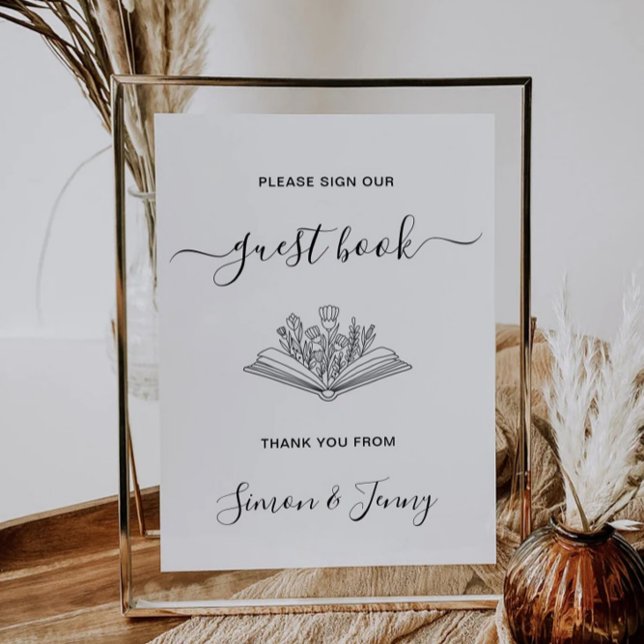 plantilla de Rótulo de Boda de libros de invitados (Minimalist Guest Book Wedding Sign Template, Invitation)