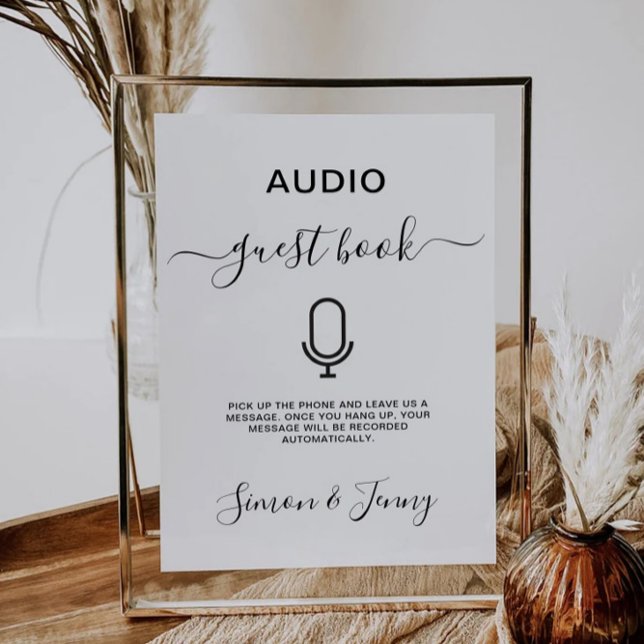 Plantilla de Rótulo de Boda de libros de invitados (Audio Guest Book Wedding Sign Template, Invitation)