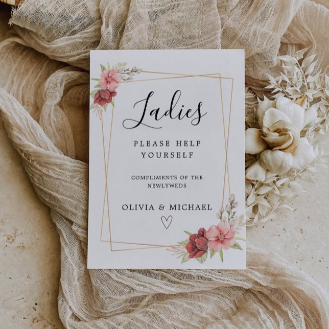 Plantilla de Rótulo de habitaciones para damas, Bo (Ladies Room Sign Template, Rose Wedding Invitation)