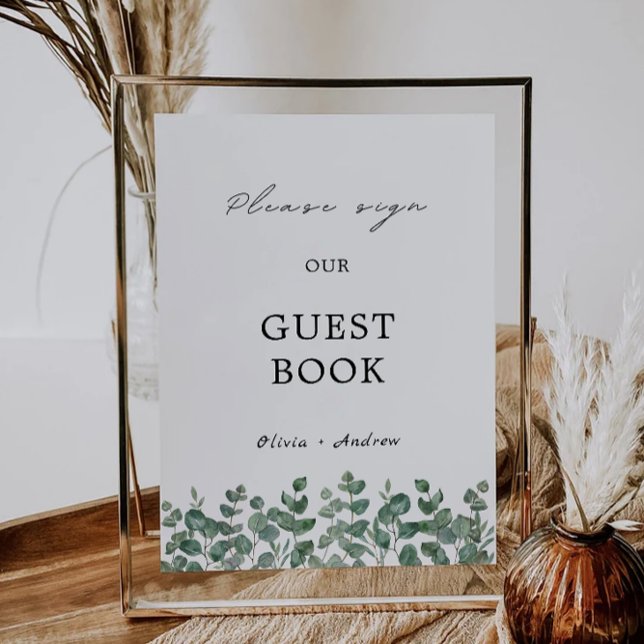Plantilla de Rótulo de libro de invitado de Boda d (Greenery Wedding Guest Book Sign Template)