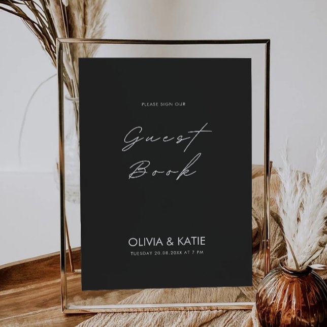 Plantilla de Rótulo de libro de invitado de Boda n (Black Wedding Guest Book Sign Template)