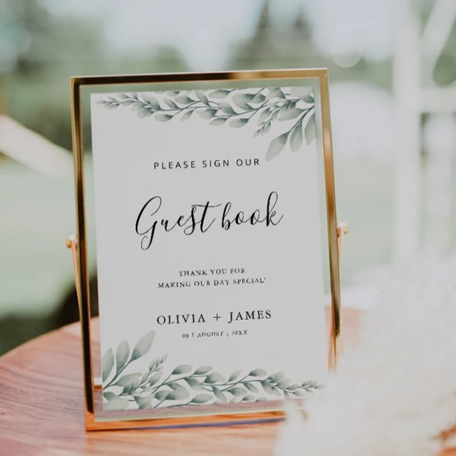 Plantilla de Rótulo de libro de invitados de Boda  (Emerald Green Wedding Guest Book Sign Template)