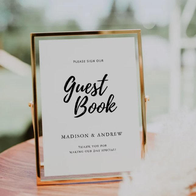 Plantilla de Rótulo de libros de invitados Boda mo (Modern Wedding Guest Book Sign Template)