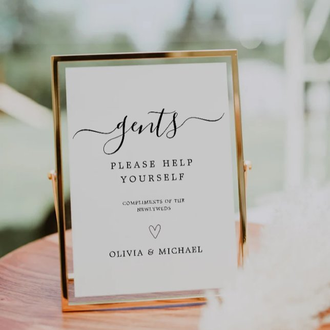 Plantilla de Rótulo de sala de Gents, Boda Minimal (Gents Room Sign Template, Minimalist Wedding Invitation)