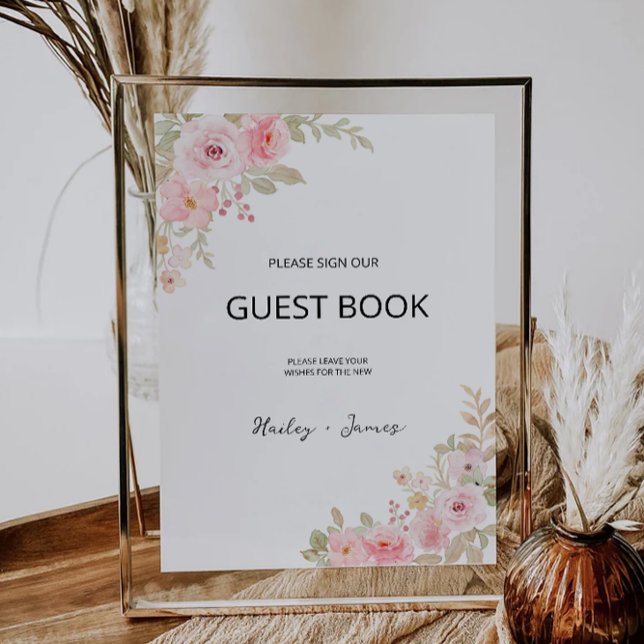 Plantilla de Rótulo del libro de invitado del Boda (Rose Wedding Guest Book Sign Template)