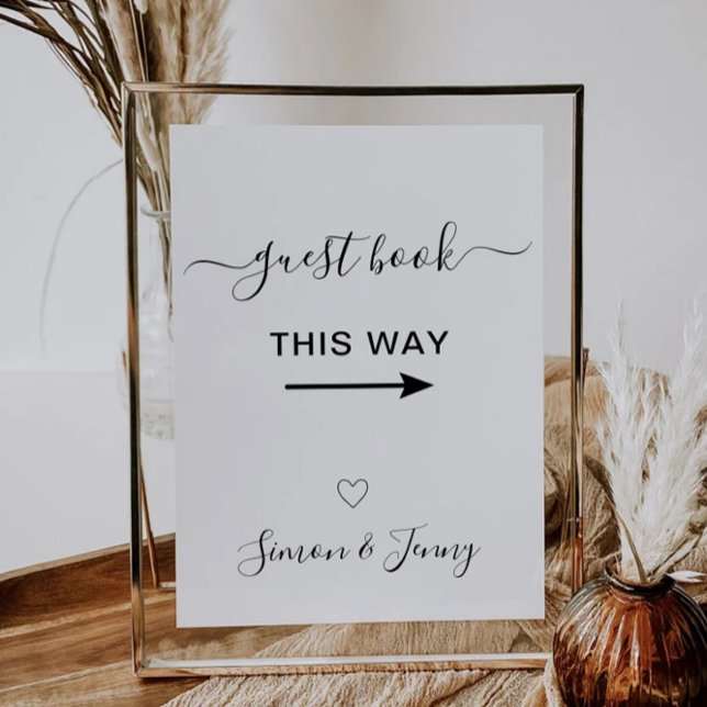 Plantilla de Rótulo del libro de invitados de este (Wedding Guest Book This Way Sign Template)