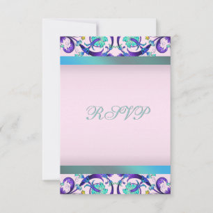 Plantilla de RSVP azul turquesa púrpura rosa