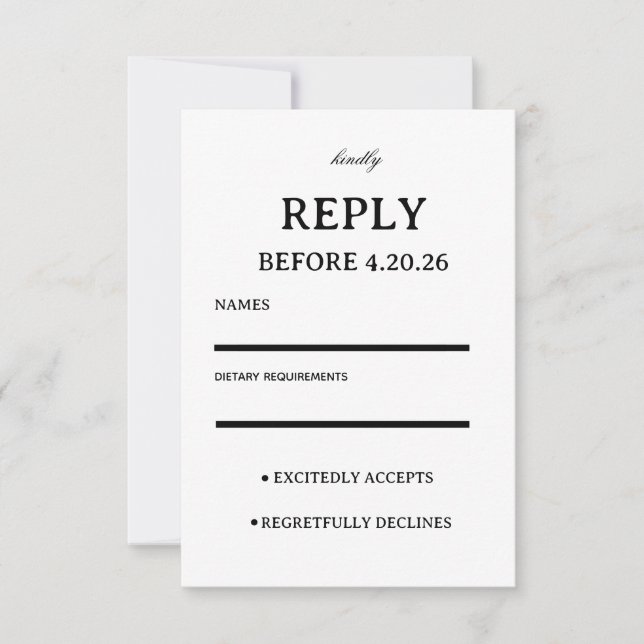 Plantilla de RSVP de Boda Elegante (Anverso)