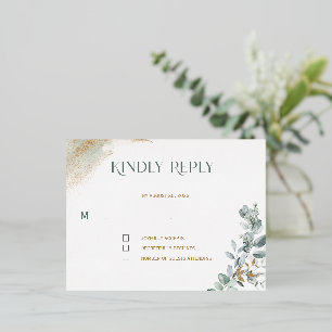 Plantilla de RSVP personalizada en oro y verde