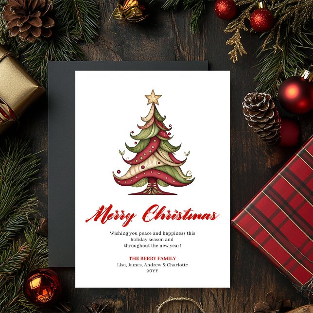 Plantilla de saludo de árbol de Navidad artístico  (Unique Artistic Christmas Tree Greeting Template)