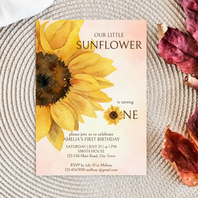 Plantilla de sol de primer cumpleaños de girasol (Sunflower first birthday invitation sunshine birthday template invitation instant download)