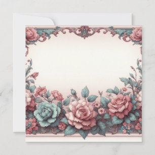 Plantilla de tarjeta blanca floral, turquesa Rosa 