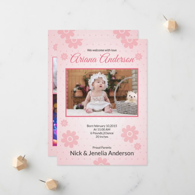 Plantilla de tarjeta de anuncio de nacimiento (Anverso/Reverso In Situ)