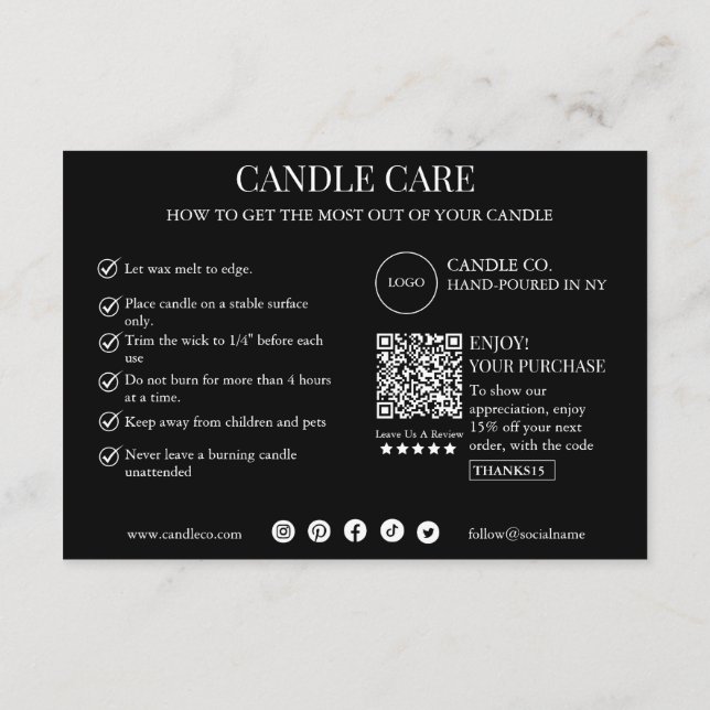 Plantilla de tarjeta de cuidado de velas minimalis (Reverso)