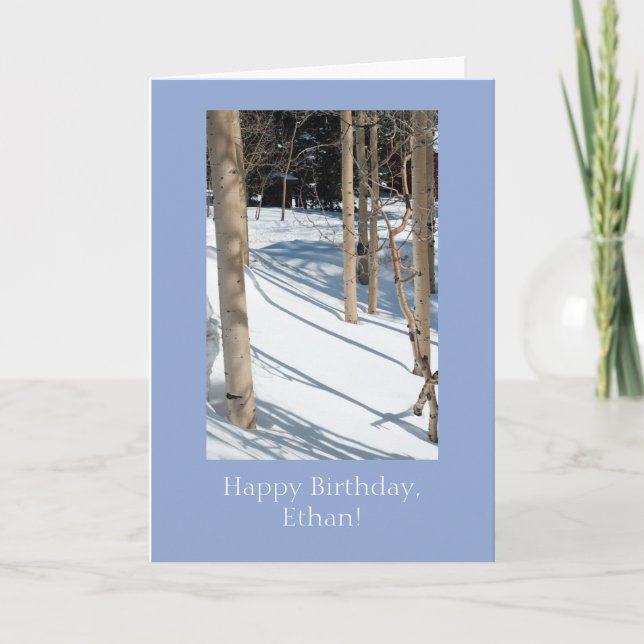 Plantilla de tarjeta de cumpleaños de Snowy Aspens (Anverso)