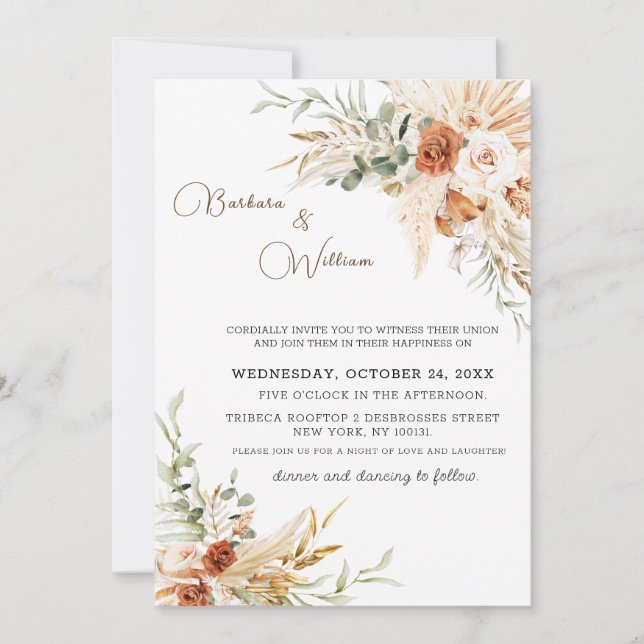Plantilla de tarjeta de invitación a bodas bohemia (Anverso)
