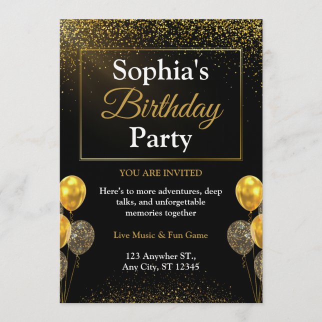 Plantilla de Tarjeta de Invitación de Cumpleaños c (Anverso)