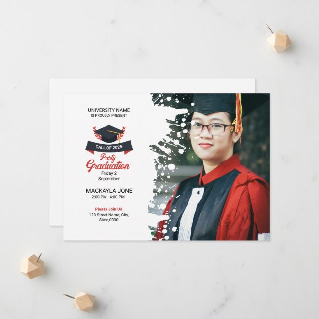 Plantilla de tarjeta de Invitación de graduación (Anverso/Reverso In Situ)