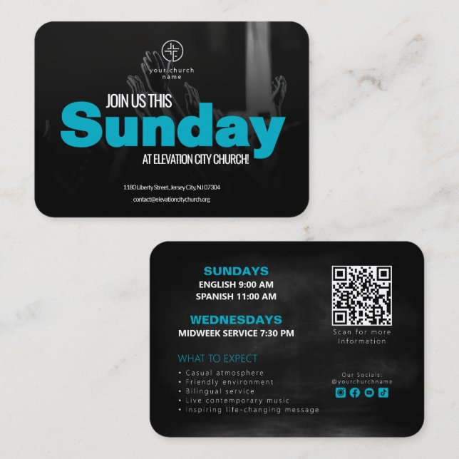 Plantilla de Tarjeta de Invitación de la Iglesia Ú (Anverso / Reverso)