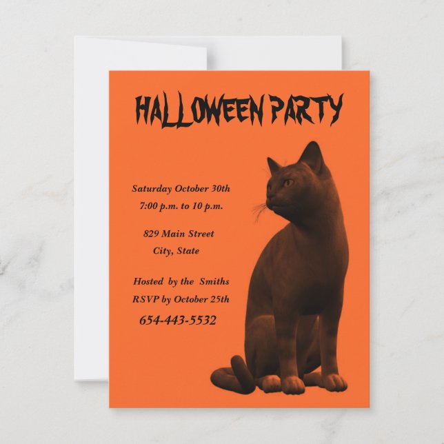 Plantilla de tarjeta de invitación para gato negro (Anverso)