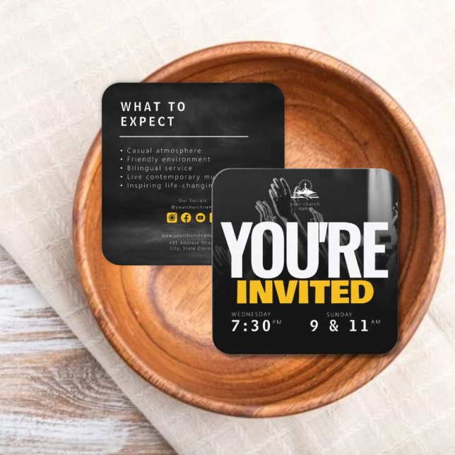 Plantilla de tarjeta de llamadas de invitación de  (Church Invite Calling Card Template)