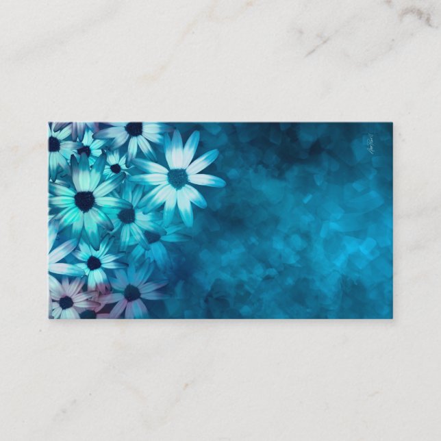 plantilla de tarjeta de negocio daisies azul arte  (Anverso)