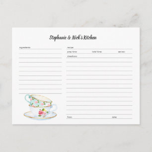 Plantilla de tarjeta de receta de tazas de té flor