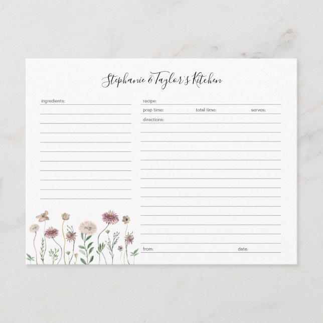 Plantilla de tarjeta de receta editable de flores  (Anverso)
