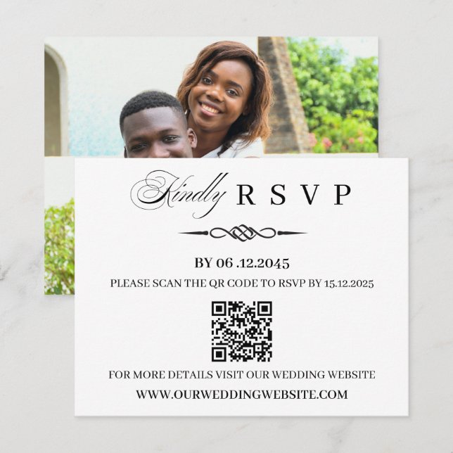 Plantilla de Tarjeta de RSVP de Boda con Código QR (Anverso / Reverso)