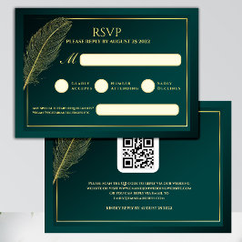 Plantilla de Tarjeta de RSVP de Pluma de Oro Elega