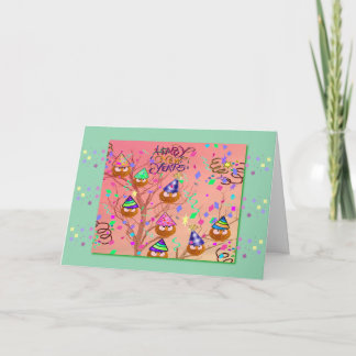 Plantilla de tarjeta de saludo de búhos de Año Nue