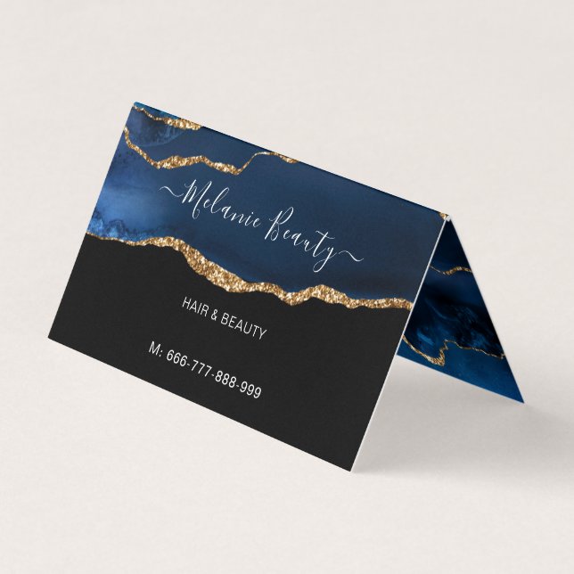 Plantilla de tarjeta de visita Blue Gold Hair and  (Anverso)