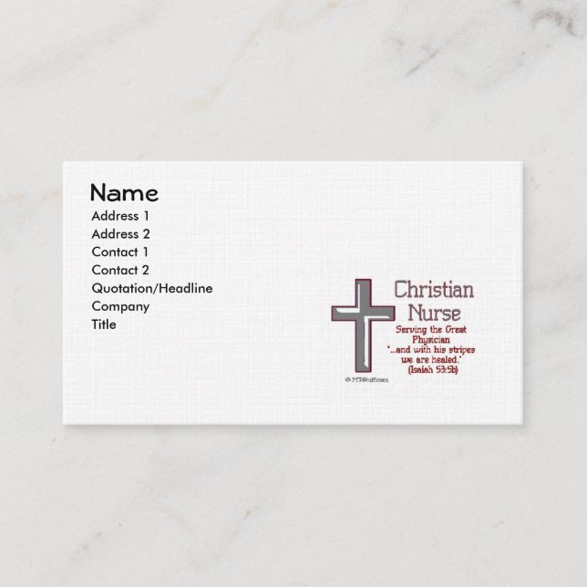 Plantilla de tarjeta de visita de Christian Nurse  (Anverso)