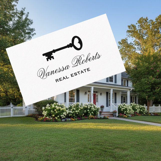 Plantilla de tarjeta de visita de la clave del esq (real estate business card template with key logo)