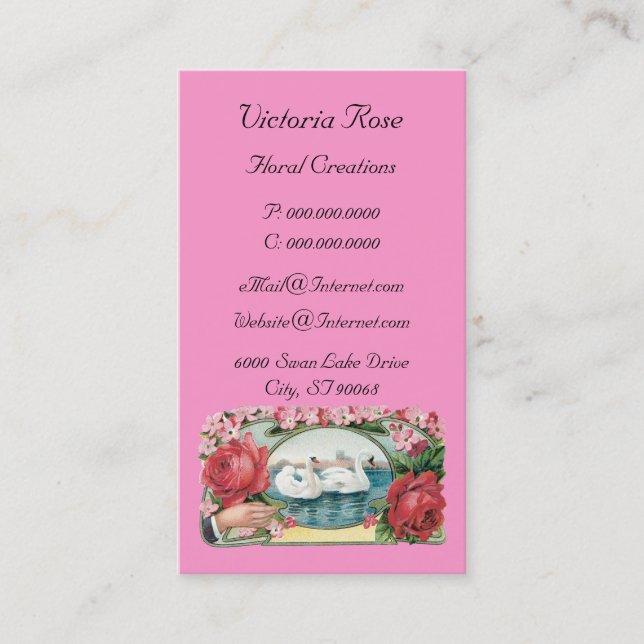 Plantilla de tarjeta de visita para cisnes y Rosas (Anverso)