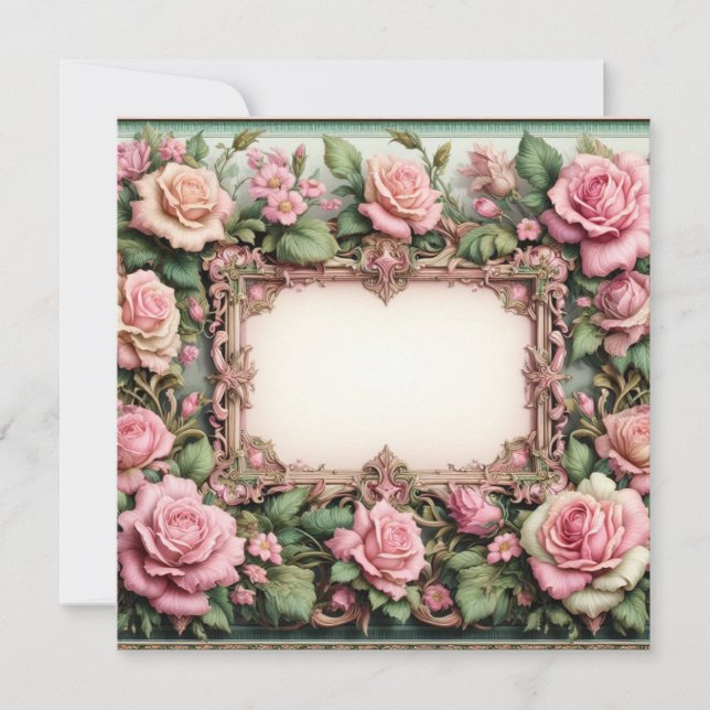 Plantilla de tarjeta floral en blanco y rosa y ver (Anverso)