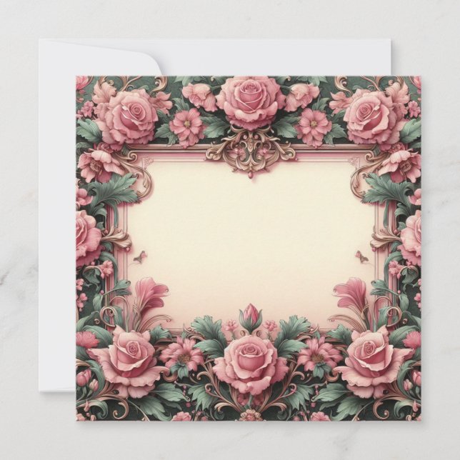 Plantilla de tarjeta floral en blanco y rosa y ver (Anverso)
