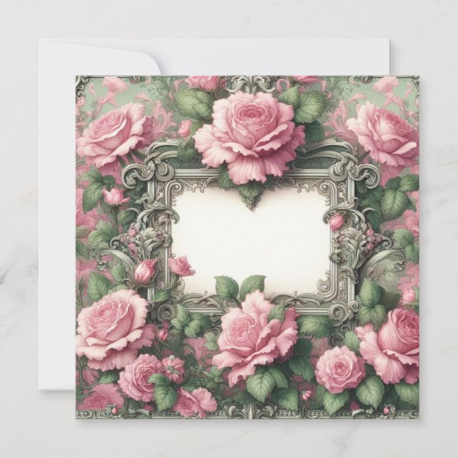 Plantilla de tarjeta floral en blanco y rosa y ver (Anverso)